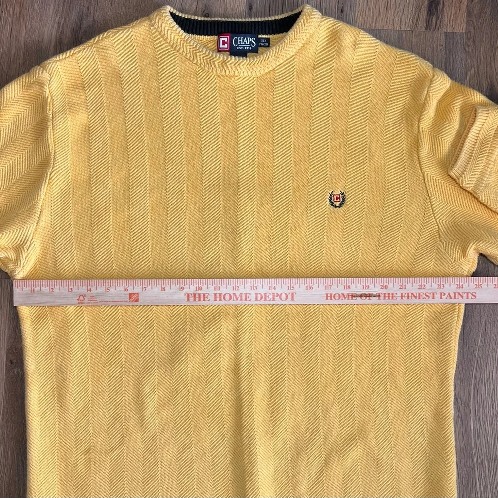 Chaps Cable Knit Mens Sweater 100% Cotton Yellow Sz XL Grandpa Preppy Fisherman - Picture 5 of 6